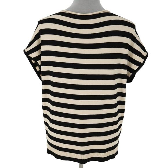 Loft Sweater Womens Small Black Beige Stripe Top Stretch Knit Career Oversized - Picture 2 of 12